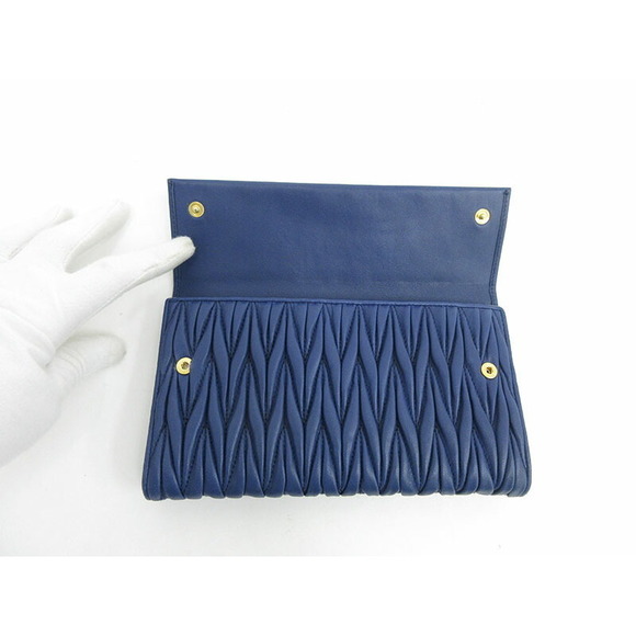 Miu Miu Matelasse Tri fold Long Wallet Blue Leather - Picture 6 of 9
